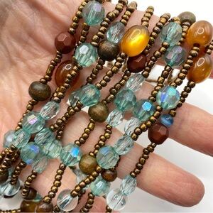 Multi Strand Seed Beads Wood & Acrylic Necklace